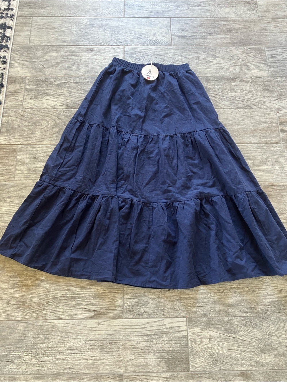 Women's Navy Tiered A-Line Maxi Skirt - Elastic Waist